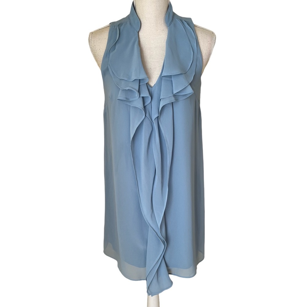 BCBGMaxAzria Dusty Blue Ruffled "Jena" Sleeveless Mini Dress XS